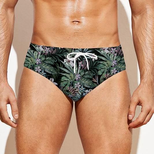 Vintage Tropical Floral Print Men's Swim Briefs