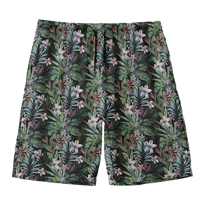 Vintage Tropical Floral Print Men's Swim Trunks