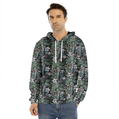 Vintage Tropical Floral Print Men's Velvet Pullover Hoodie