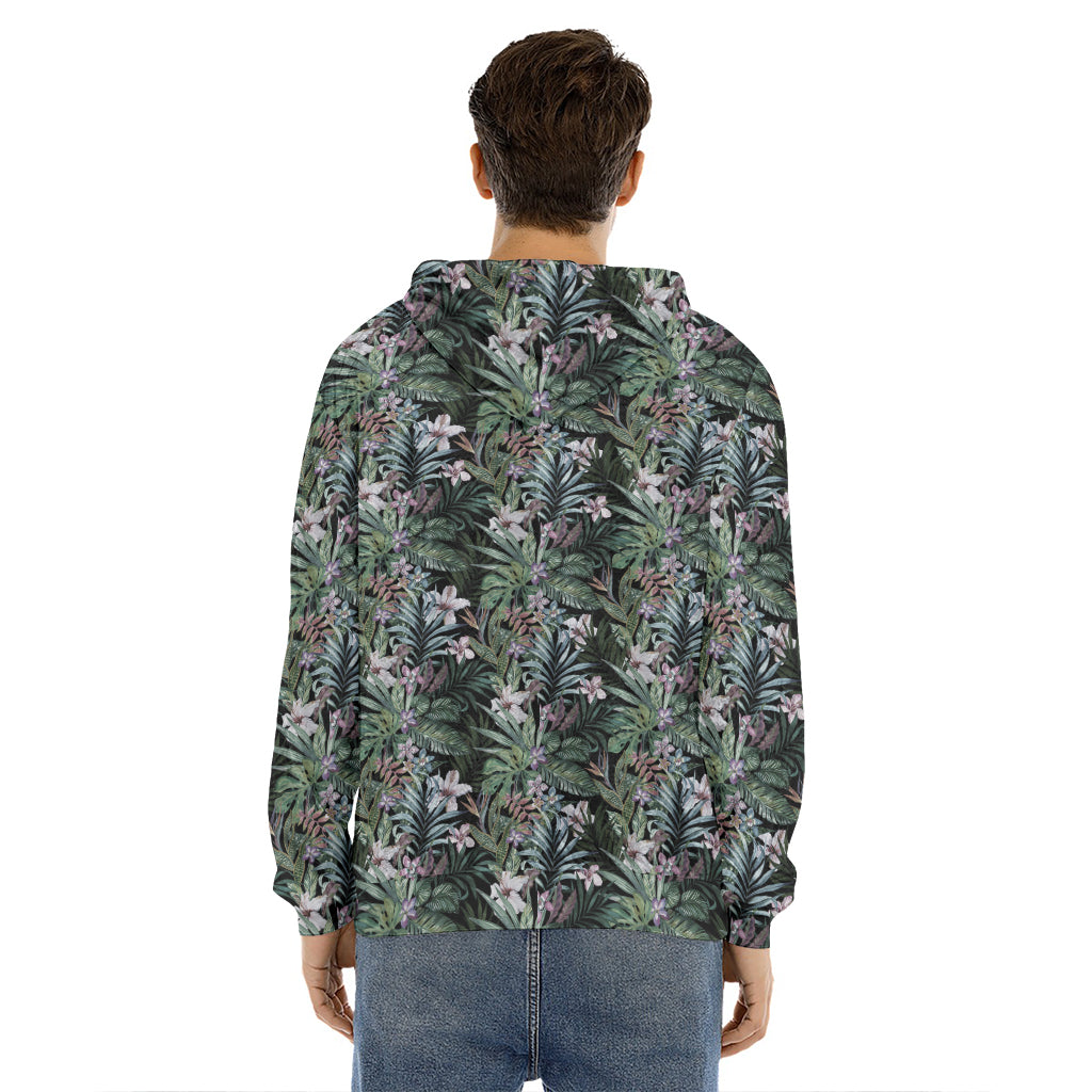 Vintage Tropical Floral Print Men's Velvet Pullover Hoodie
