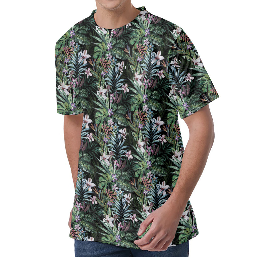 Vintage Tropical Floral Print Men's Velvet T-Shirt
