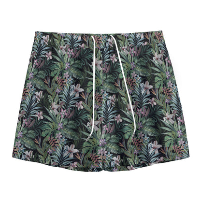 Vintage Tropical Floral Print Mesh Shorts
