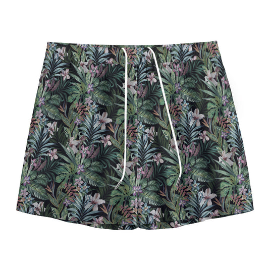 Vintage Tropical Floral Print Mesh Shorts