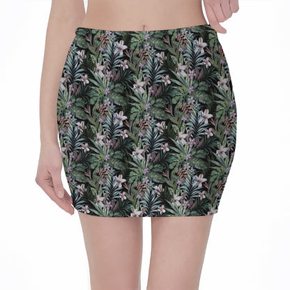 Vintage Tropical Floral Print Pencil Mini Skirt