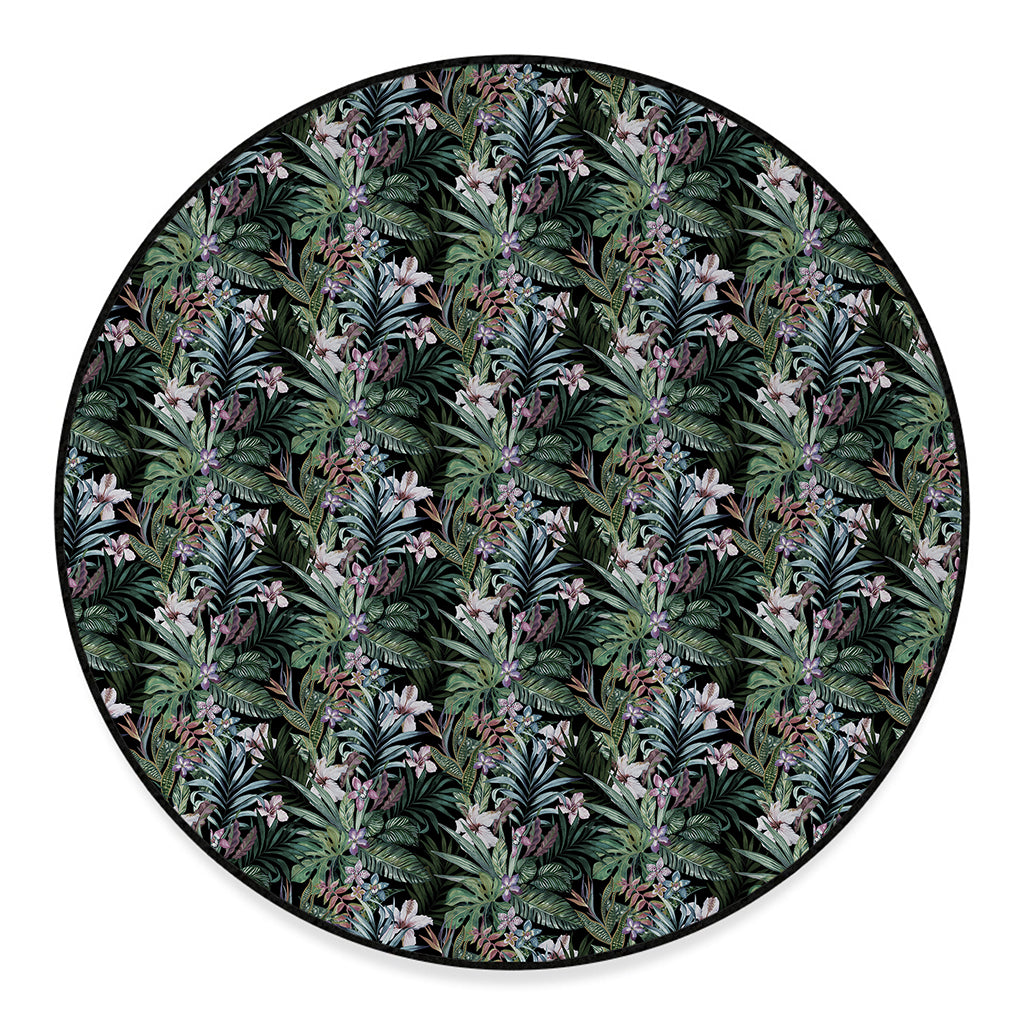 Vintage Tropical Floral Print Round Floor Mat