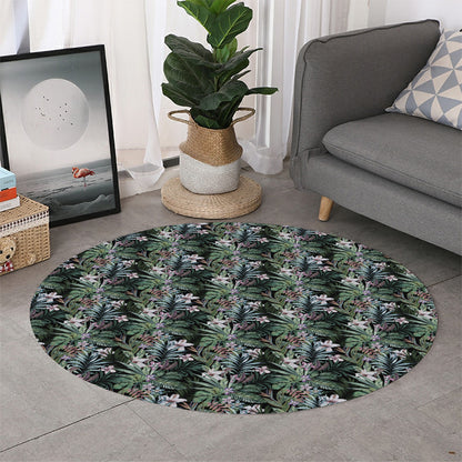 Vintage Tropical Floral Print Round Rug