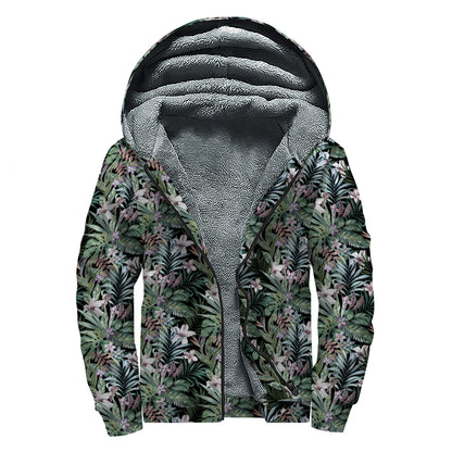 Vintage Tropical Floral Print Sherpa Lined Zip Up Hoodie