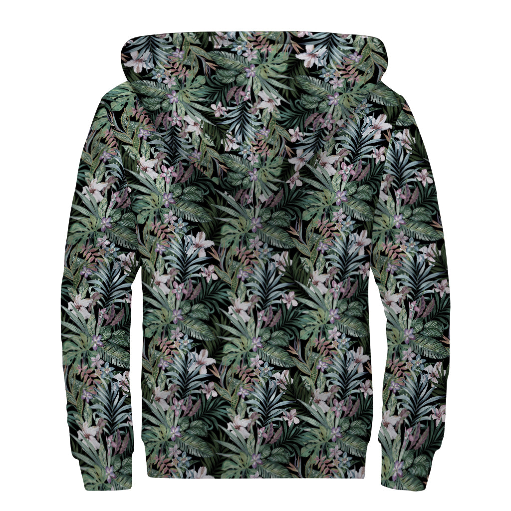 Vintage Tropical Floral Print Sherpa Lined Zip Up Hoodie