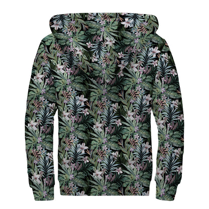 Vintage Tropical Floral Print Sherpa Lined Zip Up Hoodie