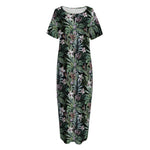 Vintage Tropical Floral Print Short Sleeve Long Nightdress