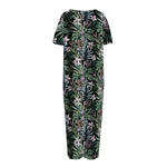 Vintage Tropical Floral Print Short Sleeve Long Nightdress