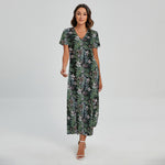 Vintage Tropical Floral Print Short Sleeve Maxi Dress
