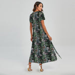 Vintage Tropical Floral Print Short Sleeve Maxi Dress