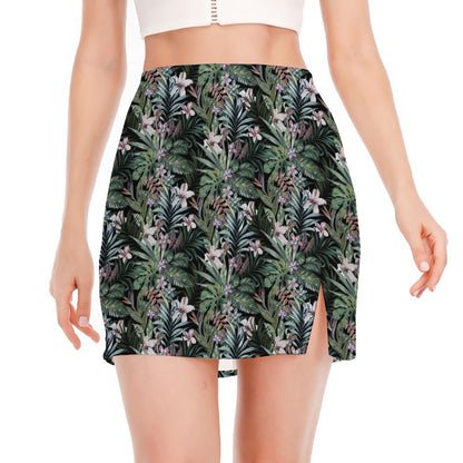 Vintage Tropical Floral Print Side Slit Mini Skirt