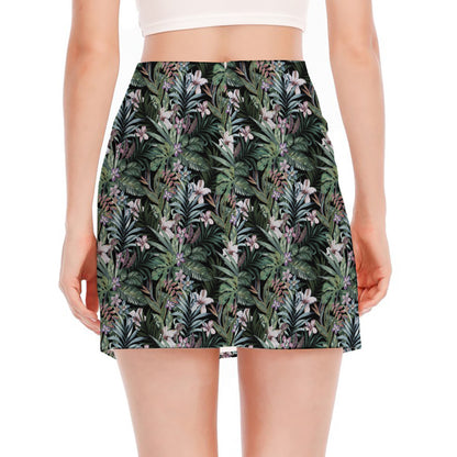 Vintage Tropical Floral Print Side Slit Mini Skirt
