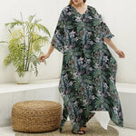 Vintage Tropical Floral Print Silk V-Neck Kaftan Dress