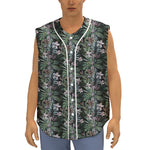 Vintage Tropical Floral Print Sleeveless Baseball Jersey