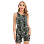 Vintage Tropical Floral Print Sleeveless One Piece Swimsuit