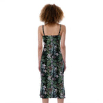 Vintage Tropical Floral Print Slim Fit Midi Cami Dress