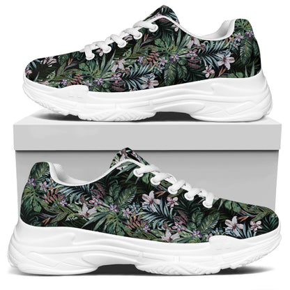 Vintage Tropical Floral Print White Chunky Shoes
