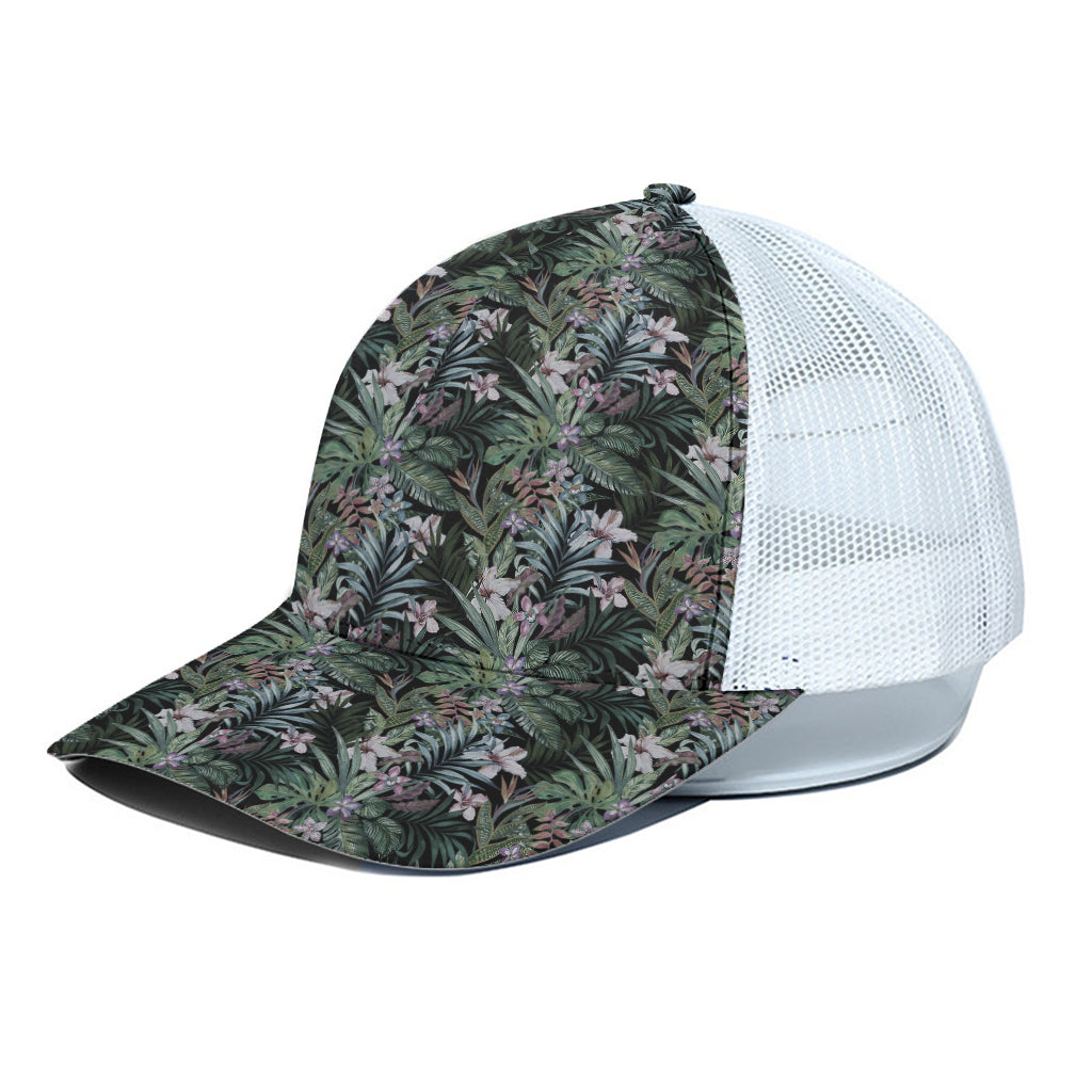 Vintage Tropical Floral Print White Mesh Trucker Cap