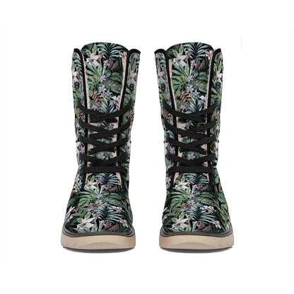 Vintage Tropical Floral Print Winter Boots