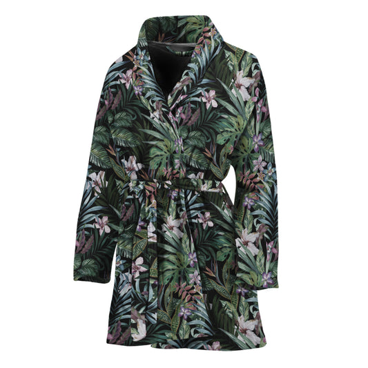 Vintage Tropical Floral Print Women's Bathrobe