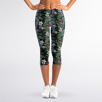Vintage Tropical Floral Print Women's Capri Leggings