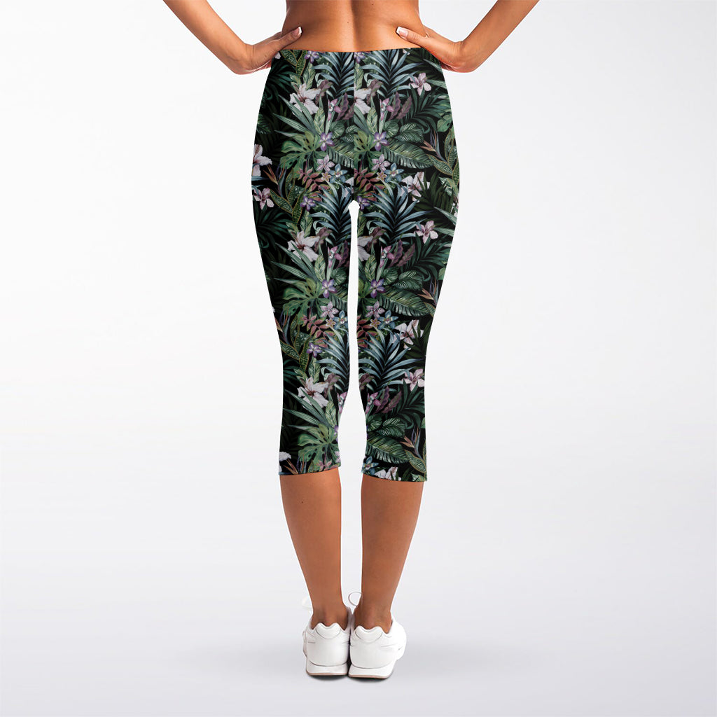 Vintage Tropical Floral Print Women's Capri Leggings