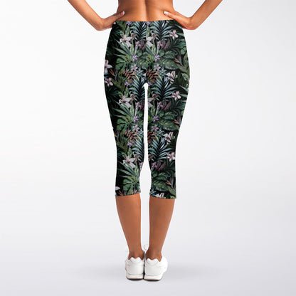 Vintage Tropical Floral Print Women's Capri Leggings