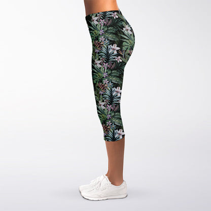 Vintage Tropical Floral Print Women's Capri Leggings