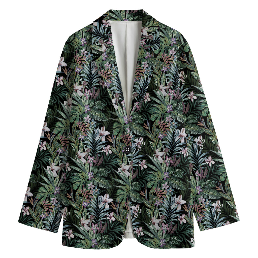 Vintage Tropical Floral Print Women's Cotton Blazer