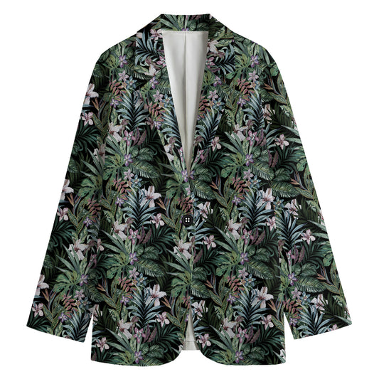 Vintage Tropical Floral Print Women's Cotton Blazer