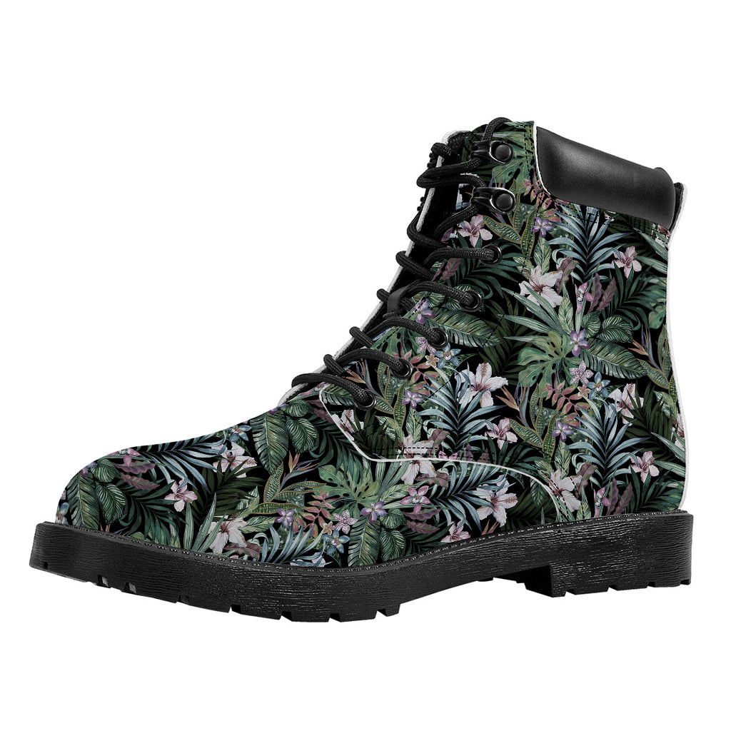 Vintage Tropical Floral Print Work Boots