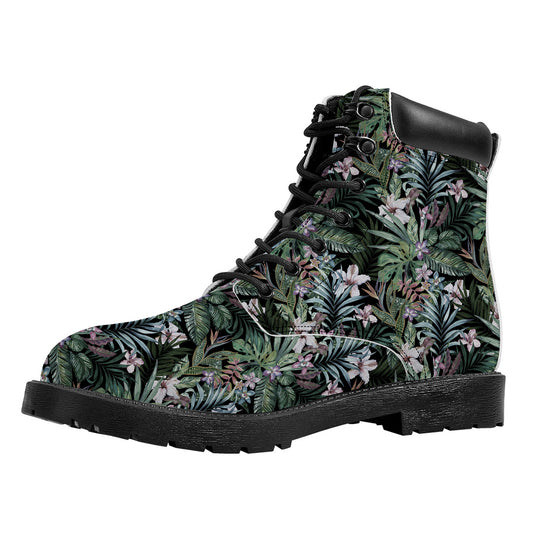 Vintage Tropical Floral Print Work Boots
