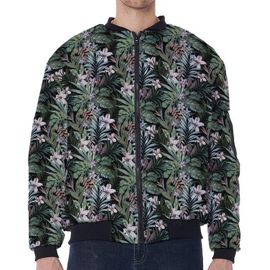 Vintage Tropical Floral Print Zip Sleeve Bomber Jacket