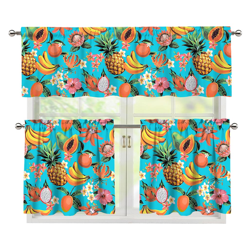 Vintage Tropical Fruits Pattern Print 3 Piece Kitchen Curtains