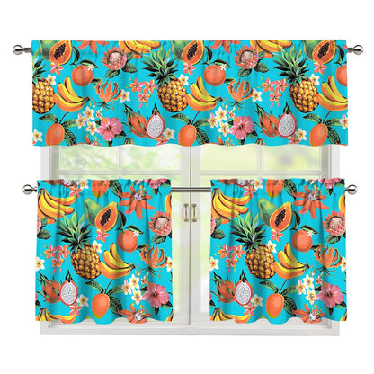 Vintage Tropical Fruits Pattern Print 3 Piece Kitchen Curtains