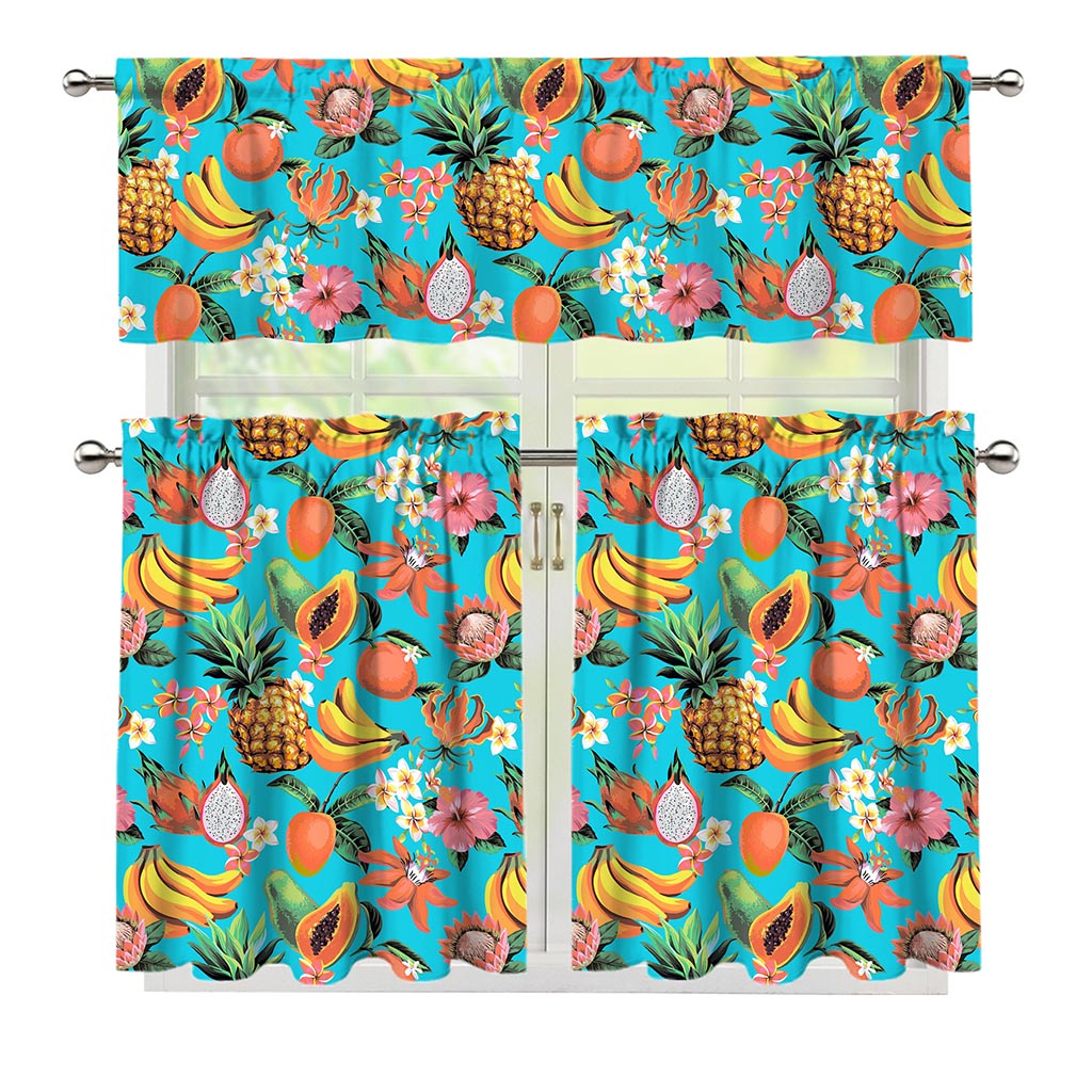 Vintage Tropical Fruits Pattern Print 3 Piece Kitchen Curtains