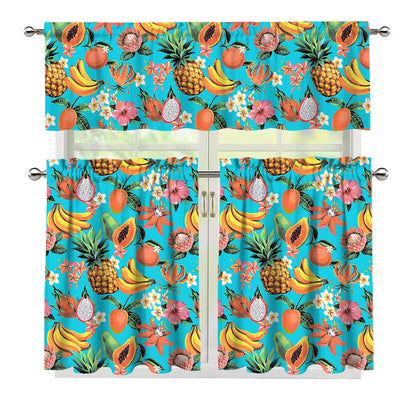 Vintage Tropical Fruits Pattern Print 3 Piece Kitchen Curtains
