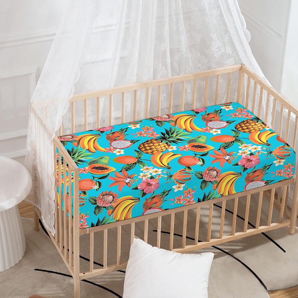 Vintage Tropical Fruits Pattern Print Baby Crib Sheet