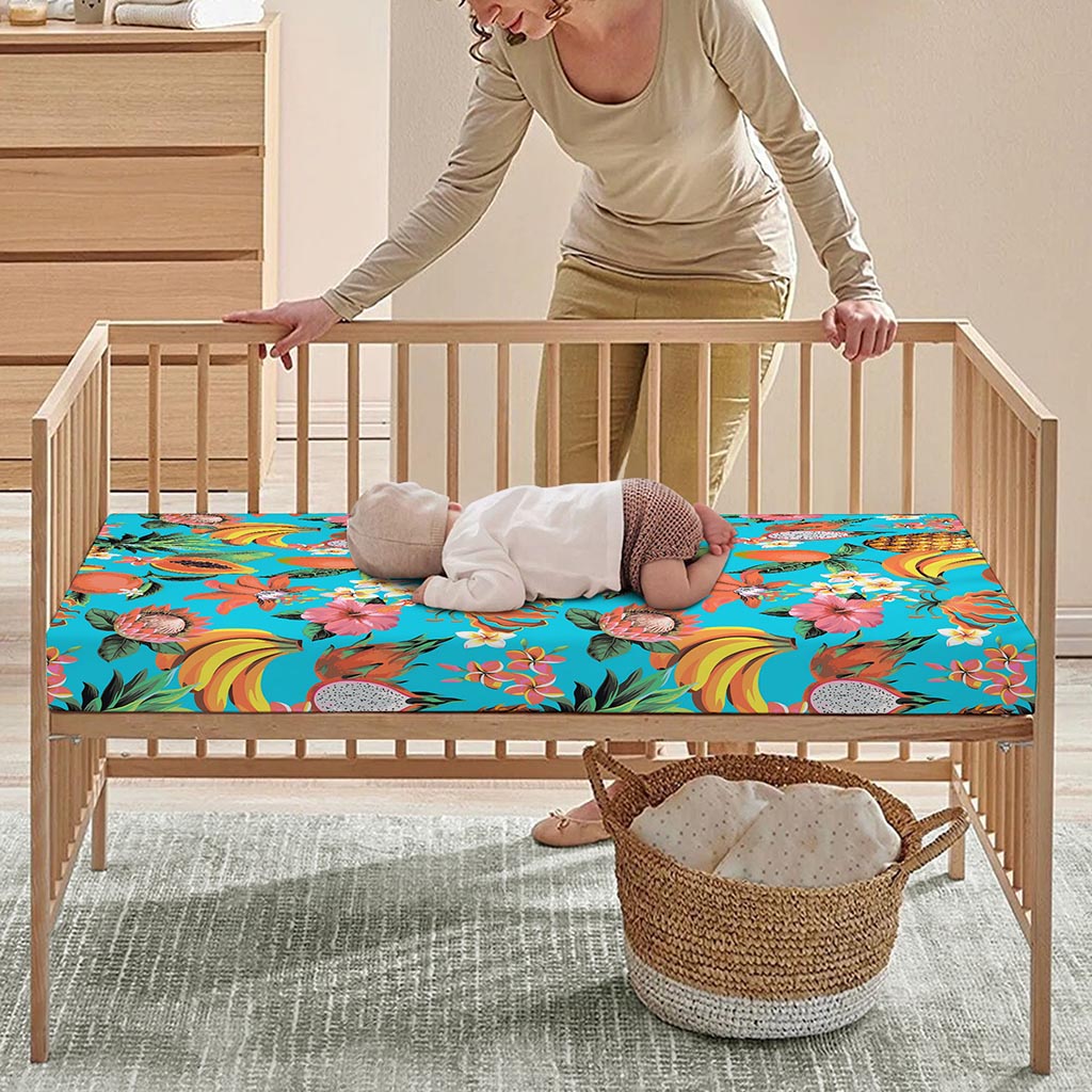 Vintage Tropical Fruits Pattern Print Baby Crib Sheet