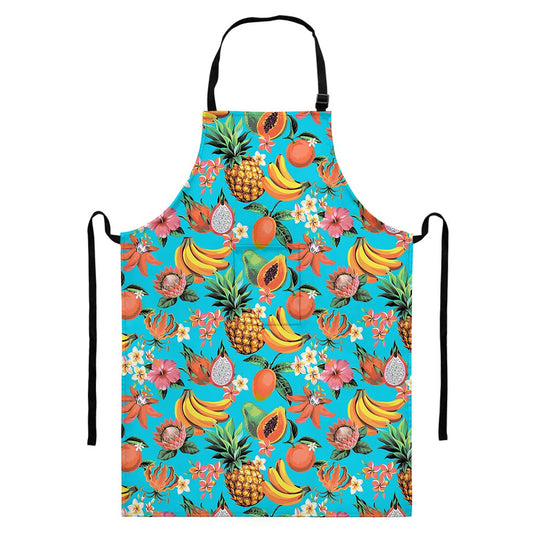 Vintage Tropical Fruits Pattern Print Bib Apron With Pocket
