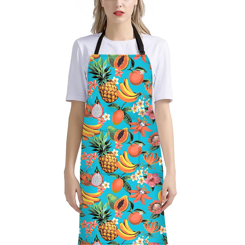 Vintage Tropical Fruits Pattern Print Bib Apron With Pocket