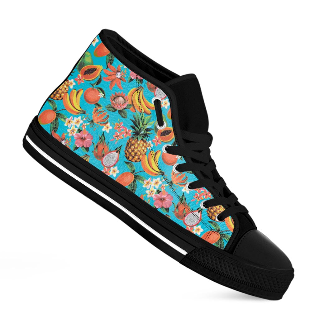 Vintage Tropical Fruits Pattern Print Black High Top Sneakers