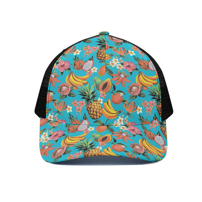 Vintage Tropical Fruits Pattern Print Black Mesh Trucker Cap