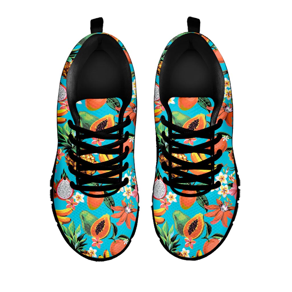 Vintage Tropical Fruits Pattern Print Black Running Shoes