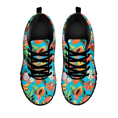 Vintage Tropical Fruits Pattern Print Black Running Shoes