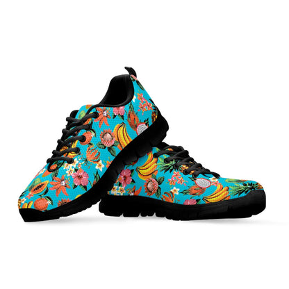 Vintage Tropical Fruits Pattern Print Black Running Shoes