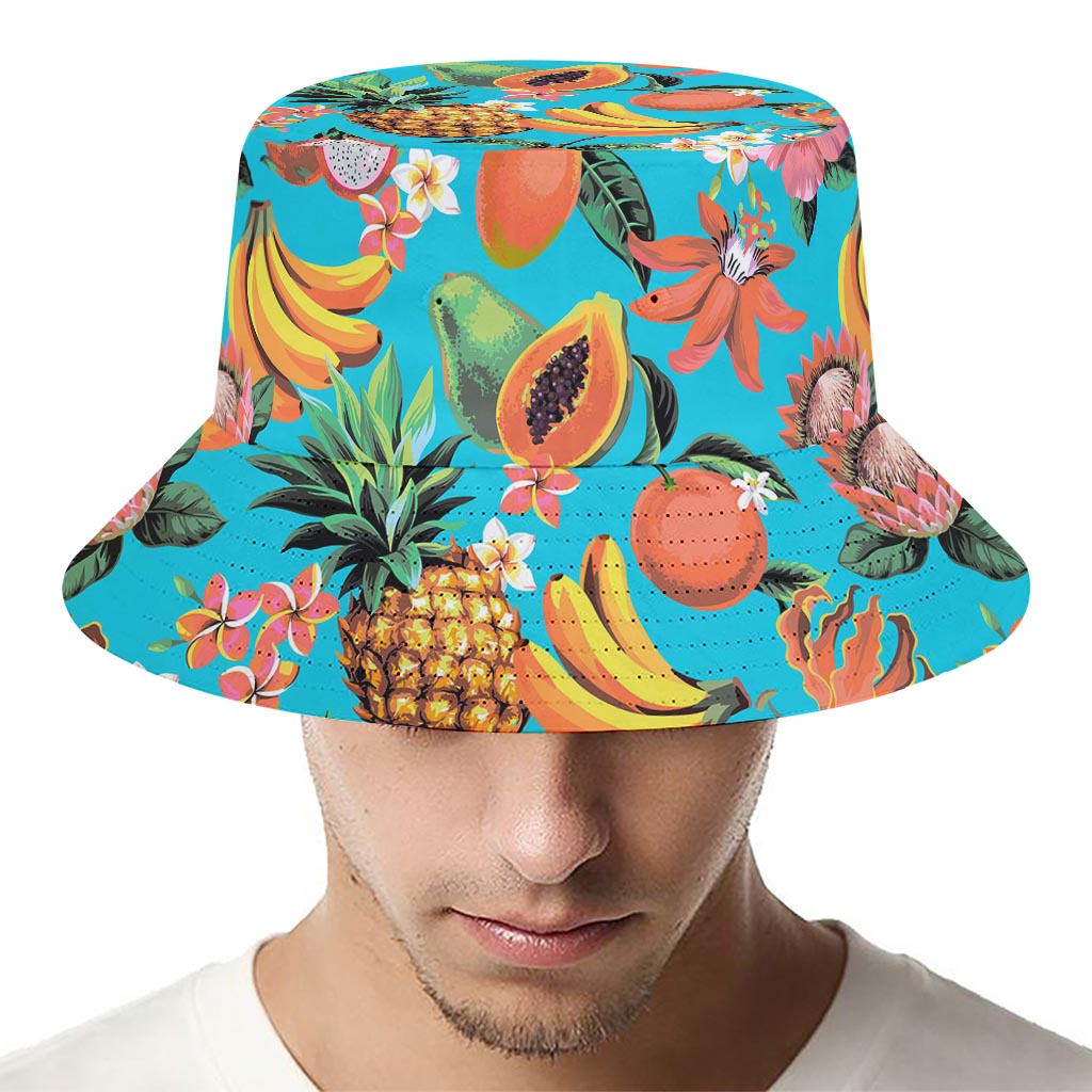 Vintage Tropical Fruits Pattern Print Bucket Hat